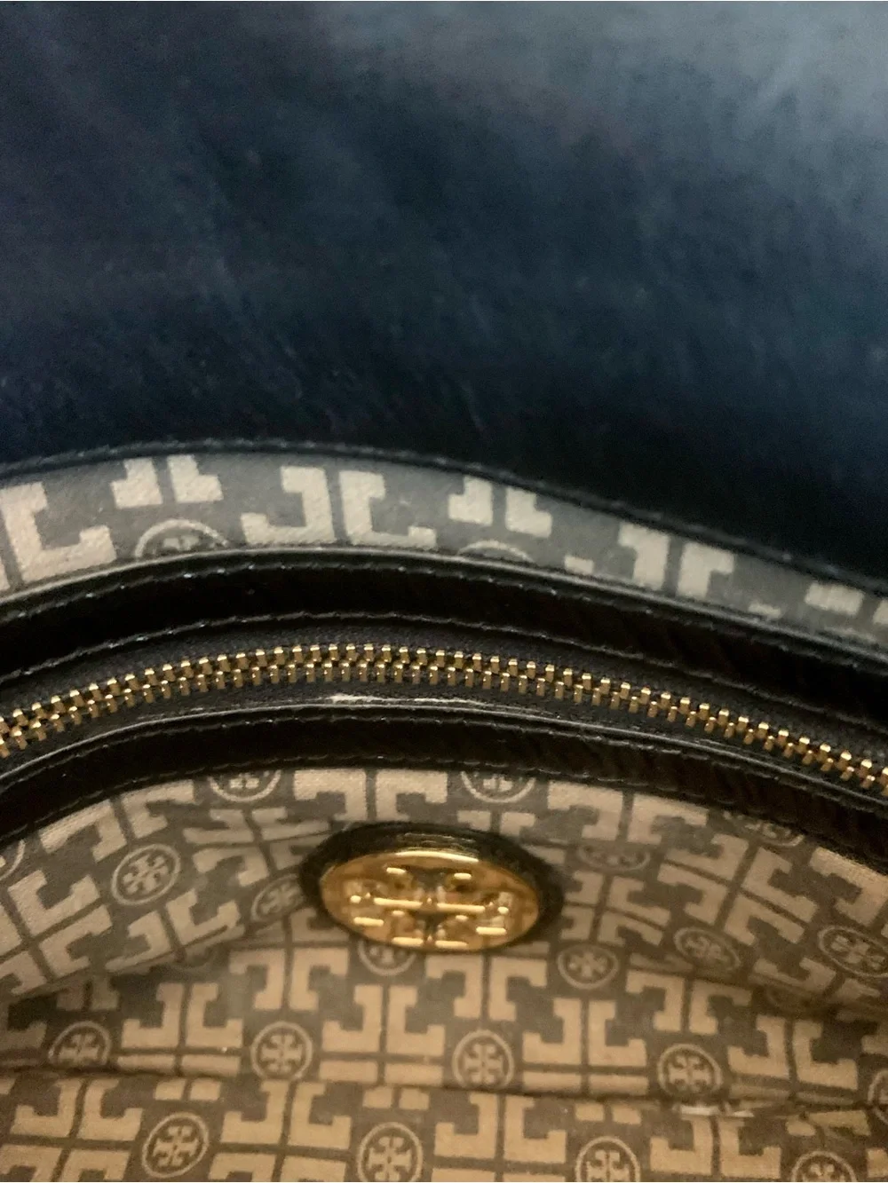 Tory Burch Black Patent Leather Clutch with Gold Logo Accent